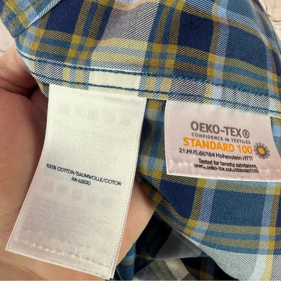 Lands' end button down no iron twill shirt blue gold plaid XXL 2X - Picture 4 of 5